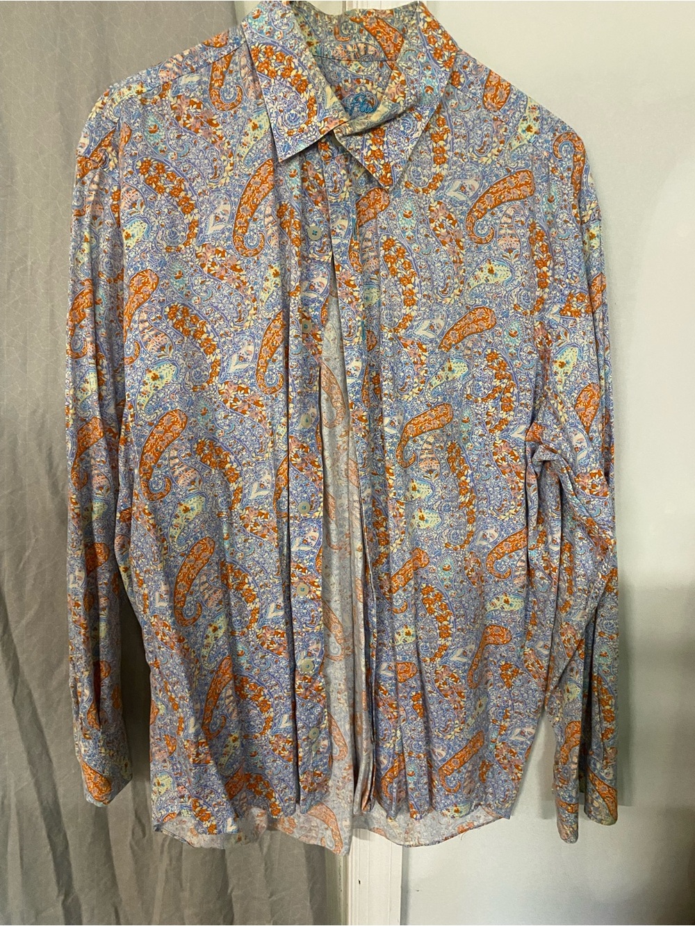 Alan Flusser Paisley Button-Front Shirt Jacket - Blue & Orange